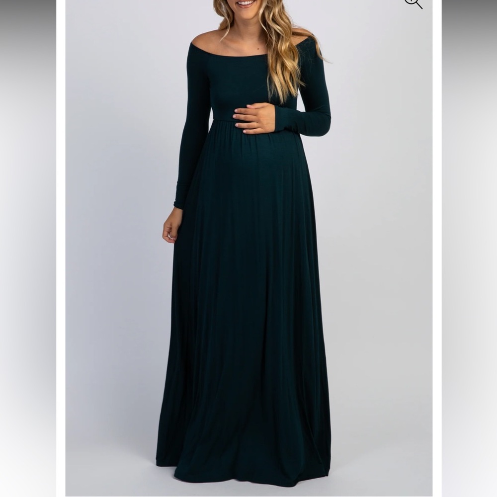 Pinkblush Maternity Off the Shoulder Maxi Dress Forest Green